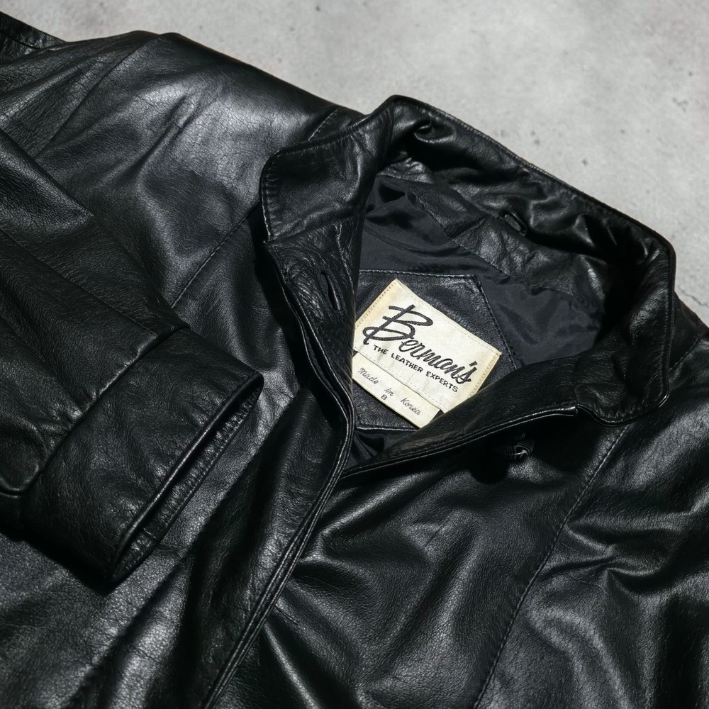 Berman Women's Black Classic Vintage 90s Leather Jacket Coat Size 8 Mid Length